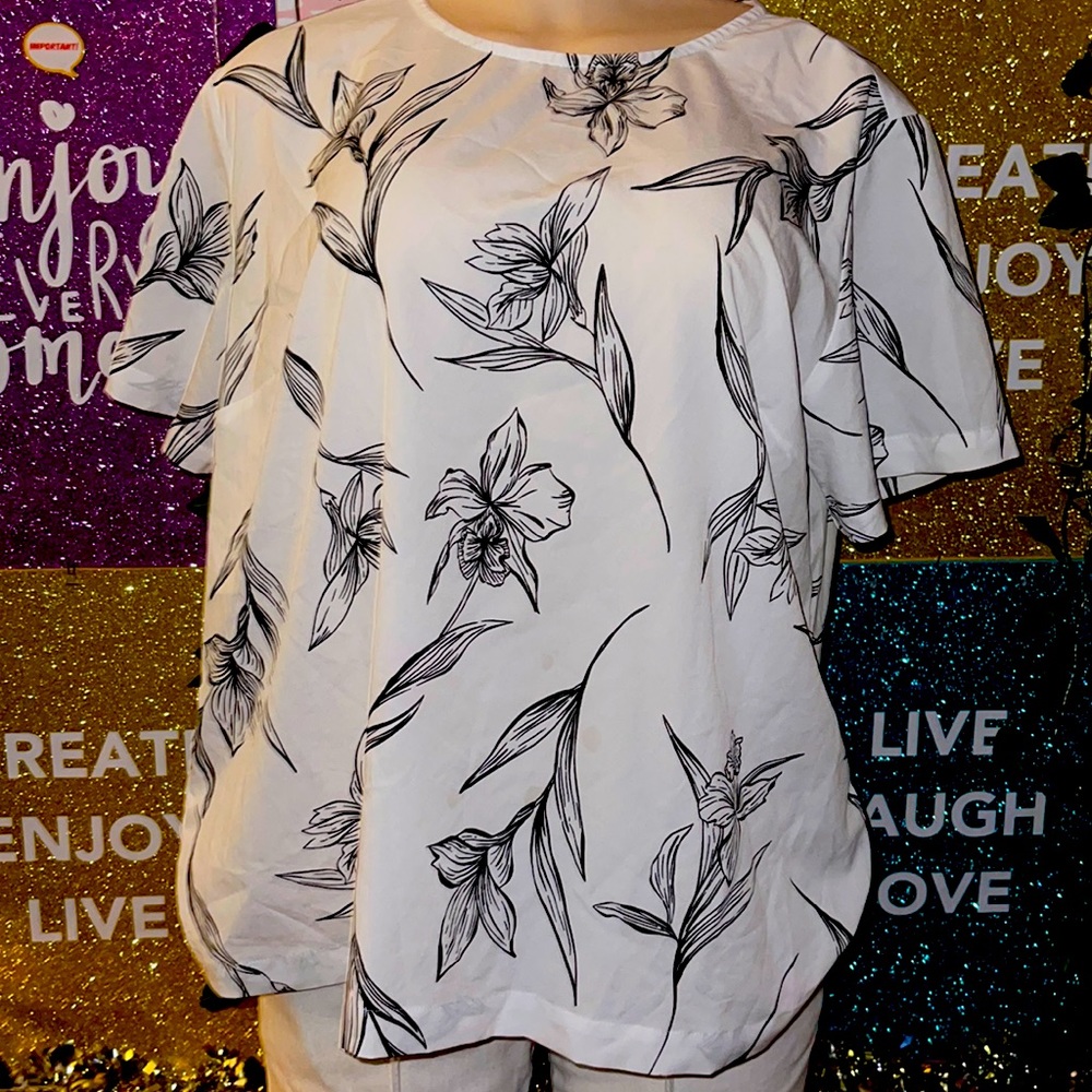A New Day, white and black Blouse